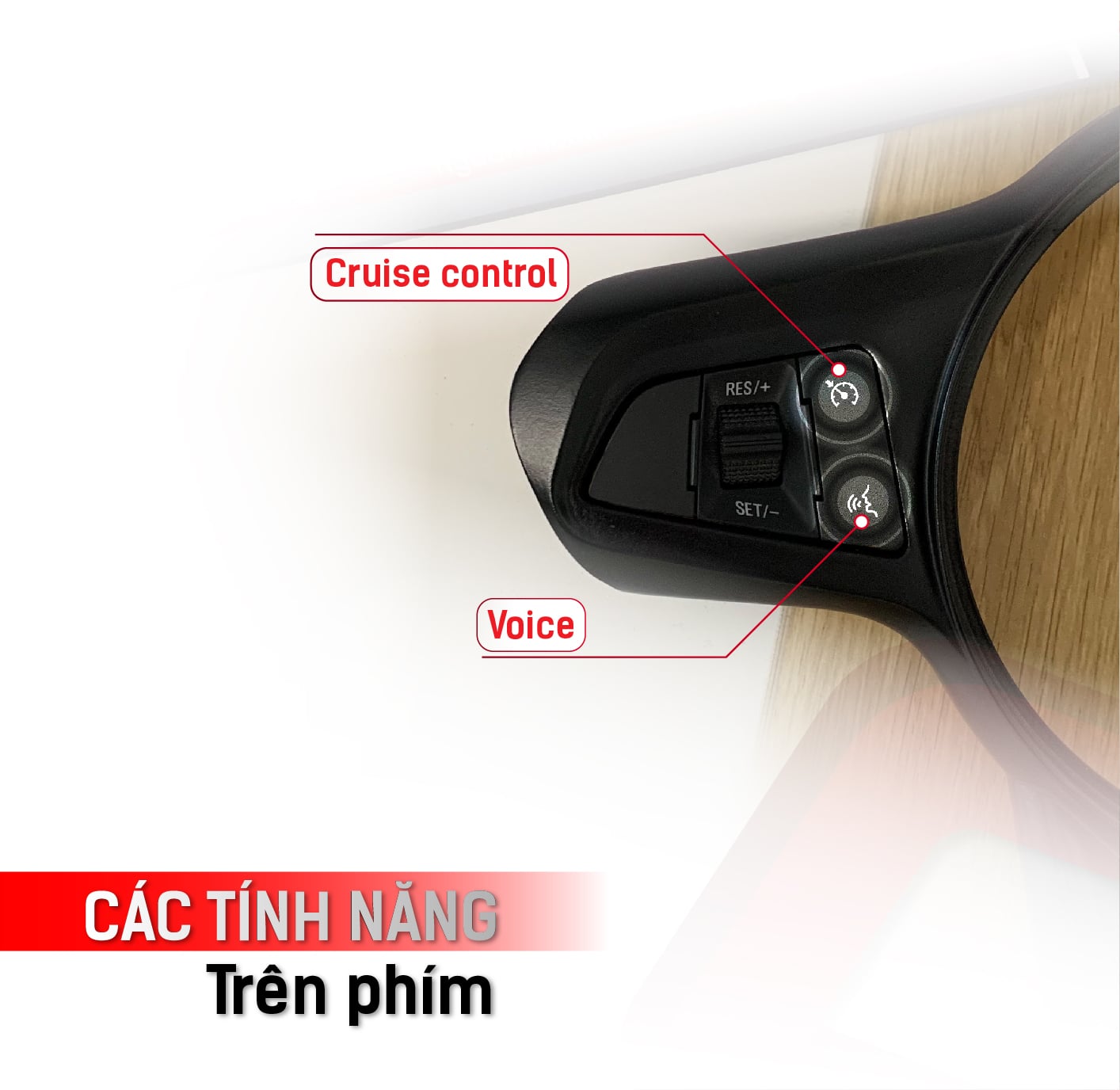 Cụm phím trái: Cruise Control và Voice trên vô lăng Limo Green