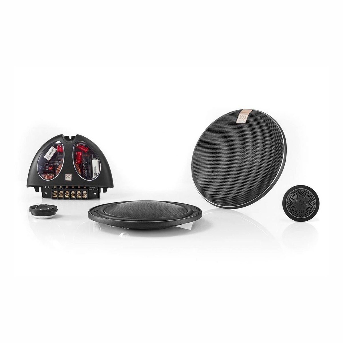 Bộ loa cánh Morel Virtus Nano Carbon 62 2 way gồm woofer 6,5 inch siêu mỏng, tweeter và phân tần MXR200.4