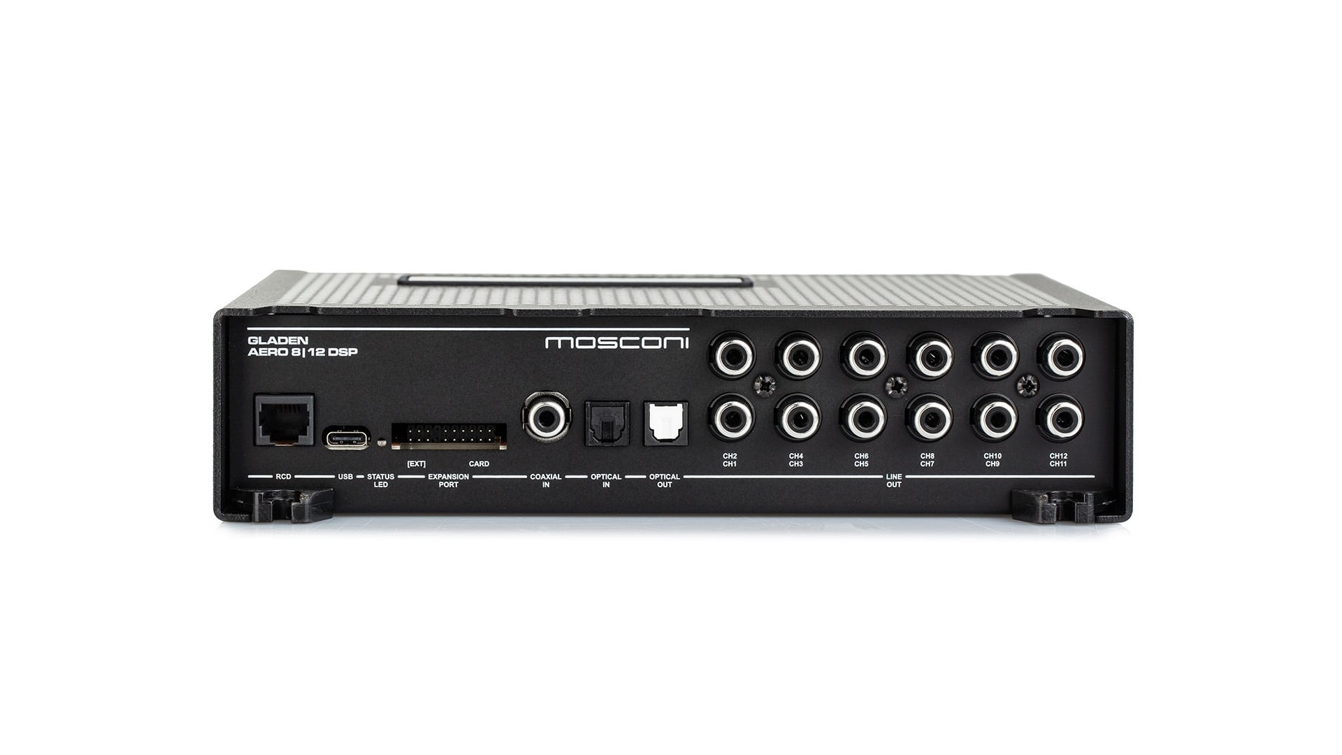 Mặt 12 cổng RCA output của Mosconi AERO 8|12 DSP