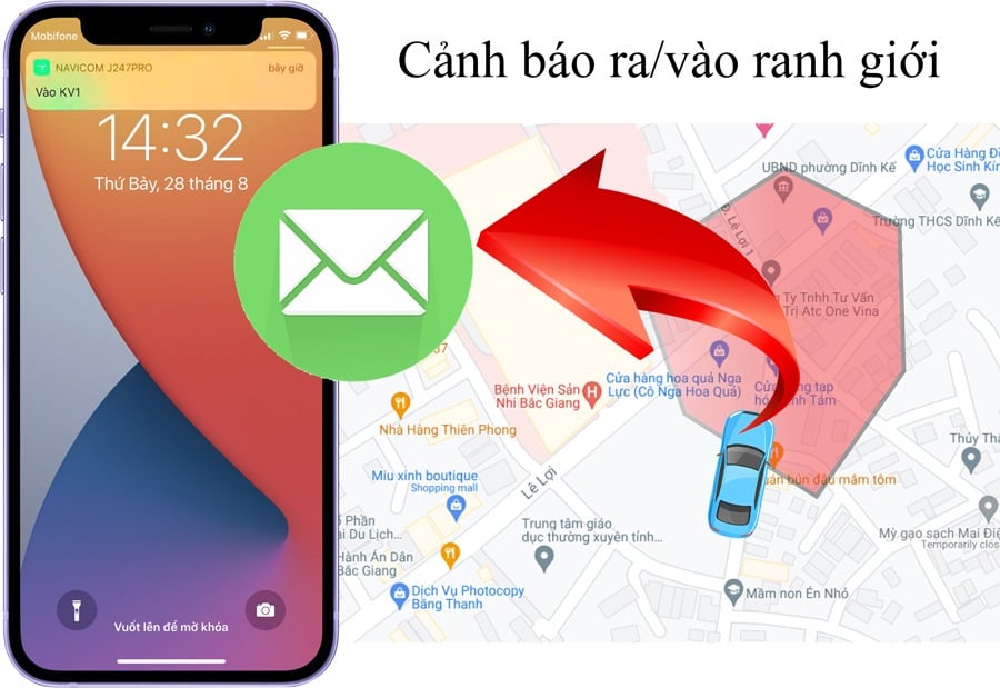 Cảnh báo ra vào ranh giới trên ứng dụng Navicom