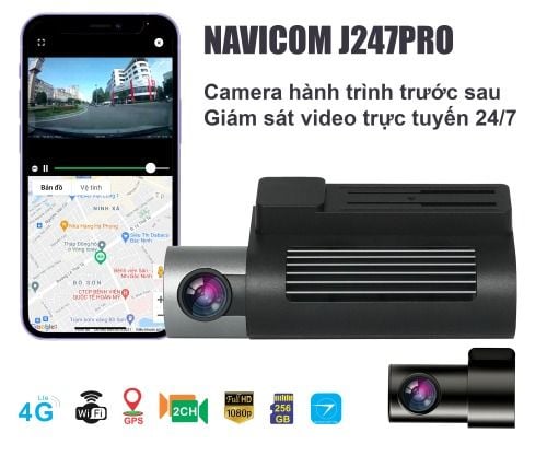 Camera Hành Trình Ô Tô Navicom J247 Pro 3 Kênh 4G GPS