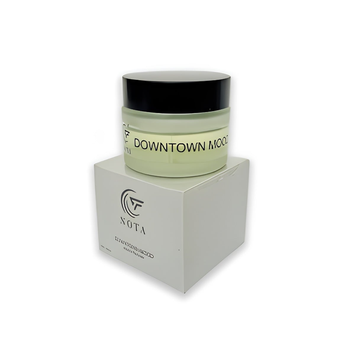 Lọ nước hoa Nota Downtown Mood 30ml đặt trên hộp giấy trắng