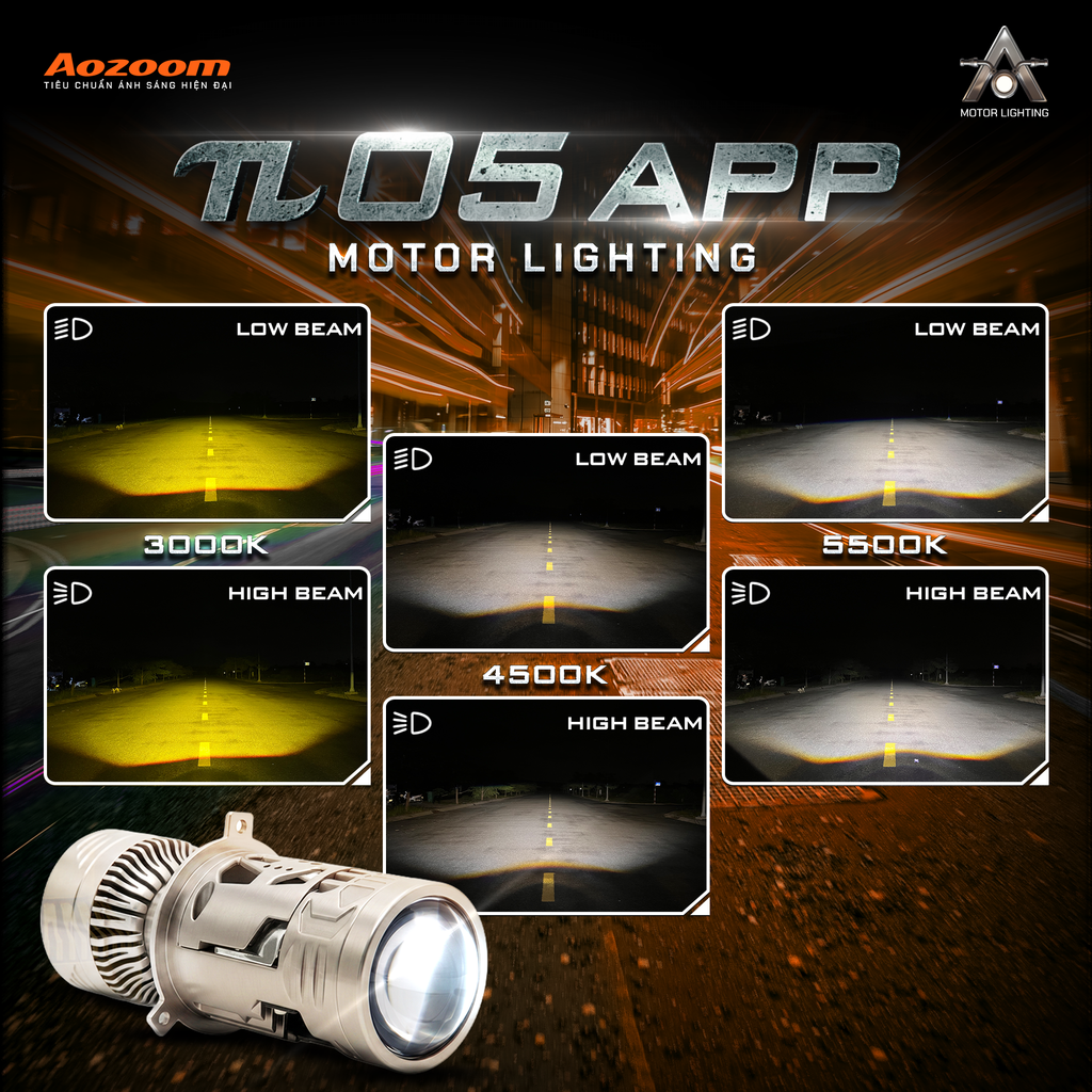 Bi LED Xe Máy Aozoom PI05 App 30W – Chỉnh Màu Qua Ứng Dụng
