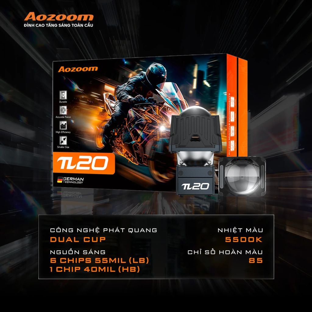 Bi LED Xe Máy Aozoom PI20 1.5 Inch 46W – Demi Xanh