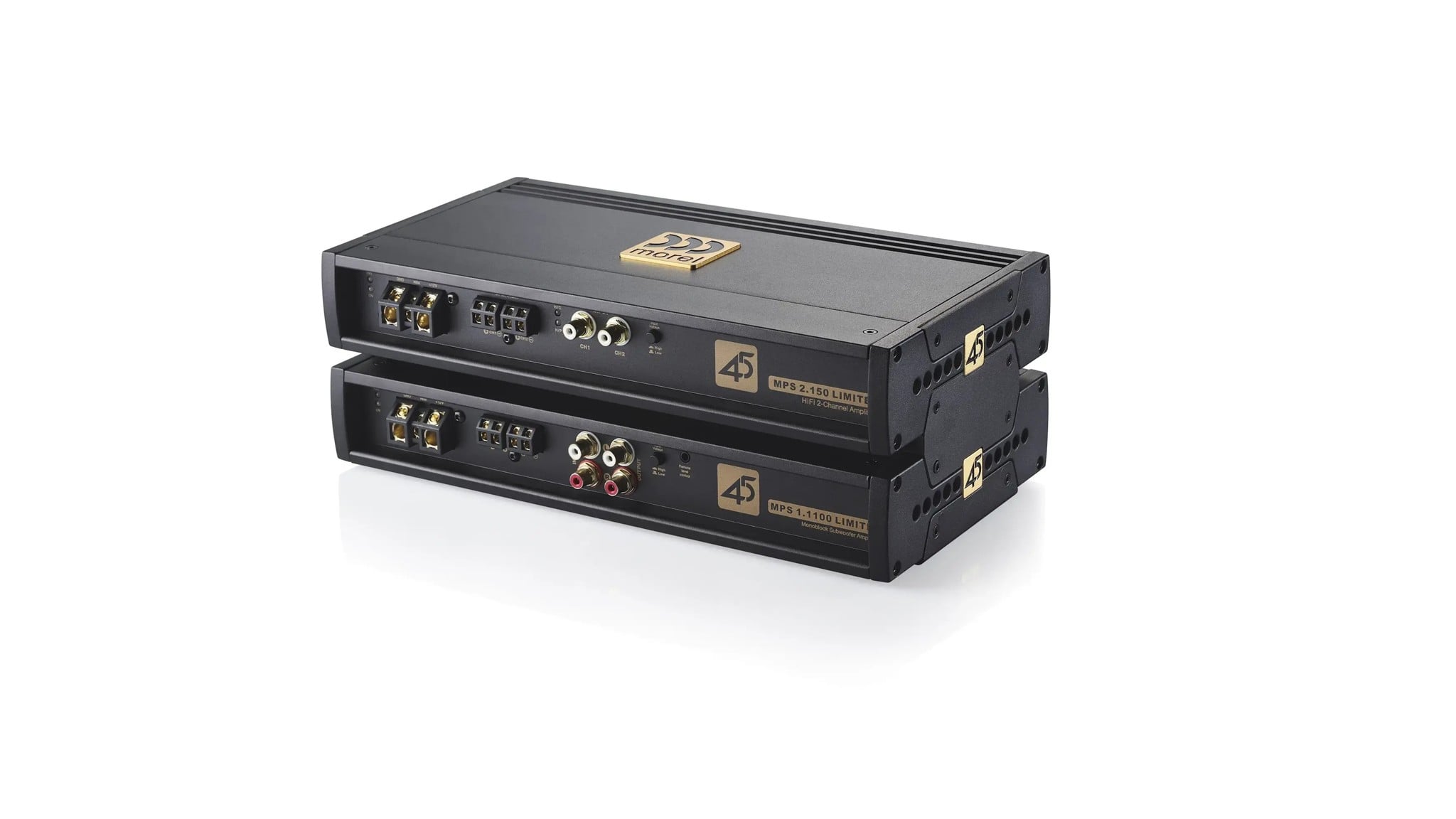 Hai amply Morel MPS Limited xếp chồng, bản mono MPS 1.1100 Limited ở dưới