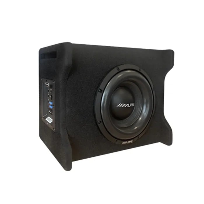 Loa sub điện Alpine PWE-10S4 10 inch tích hợp ampli, thùng loa bass-reflex góc nghiêng