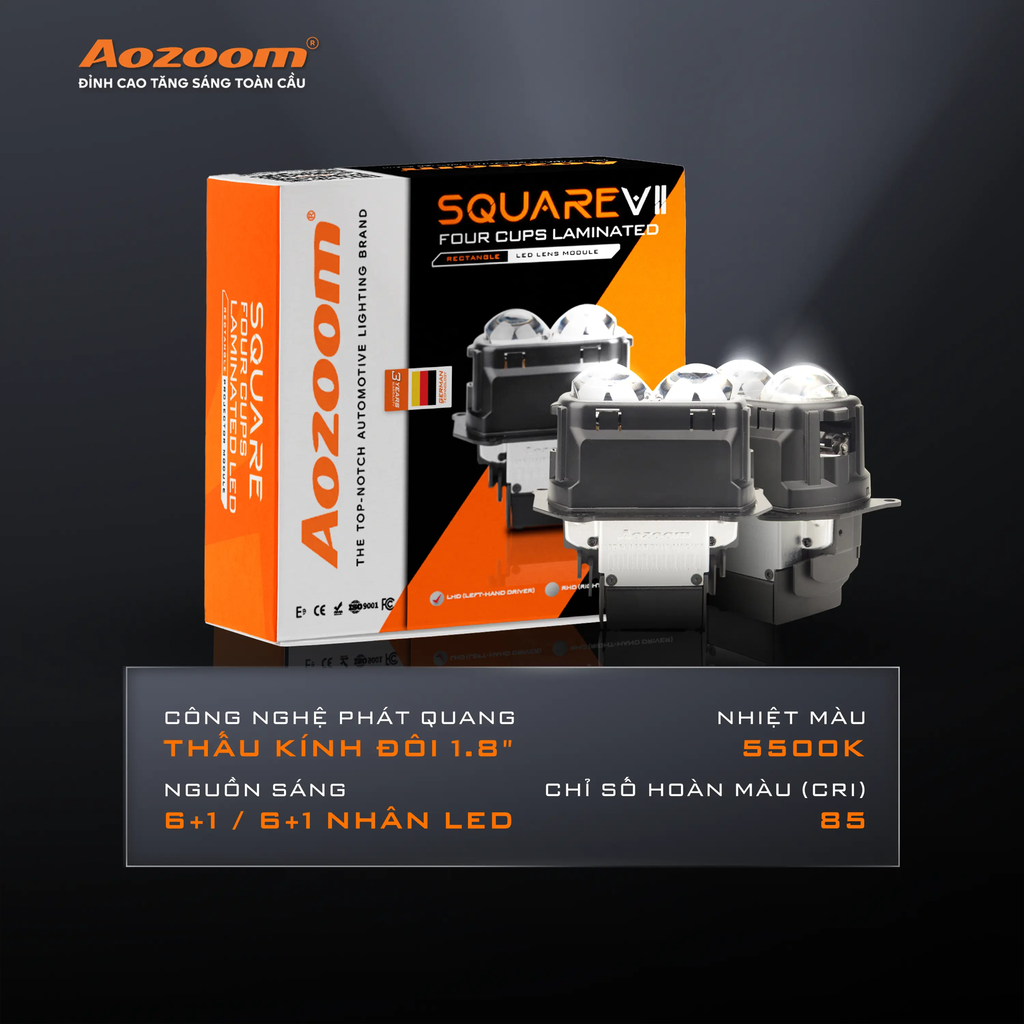 Bi LED Aozoom Square V2 – Đèn Bi Pha Ô Tô