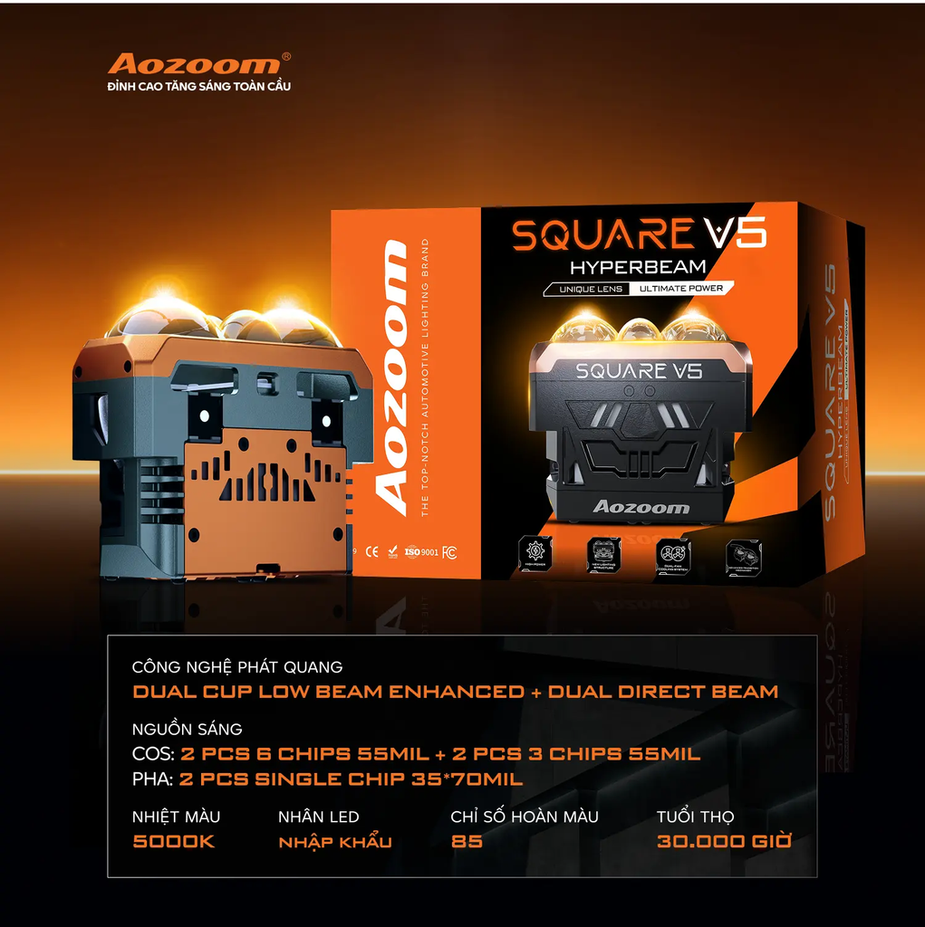 Bi LED Aozoom Square V5 – Đèn Bi Pha Ô Tô