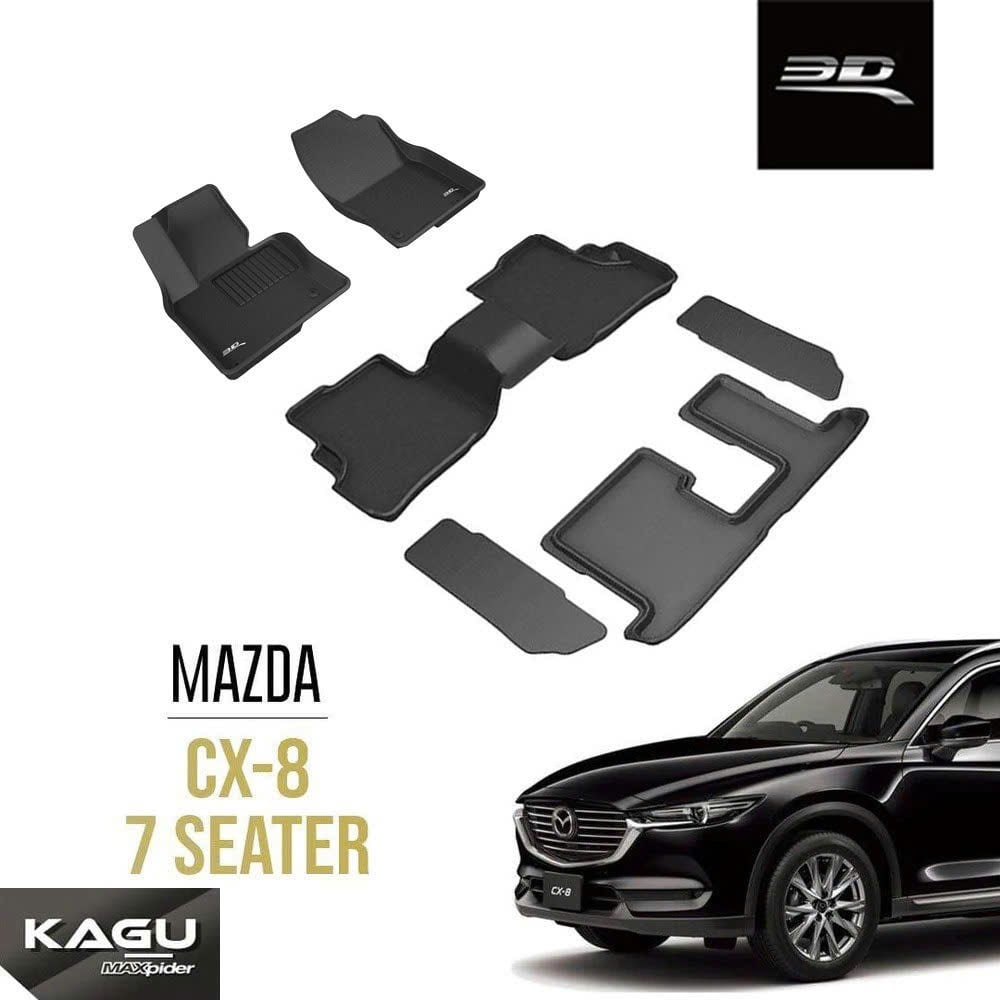 Bộ 6 tấm 3D MAXpider KAGU cho Mazda CX-8 7 chỗ, có 2 dải mép cho lối vào hàng 3