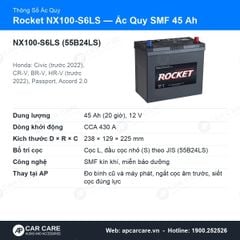 Ắc Quy Ô Tô Rocket NX100-S6LS (55B24LS) 45Ah