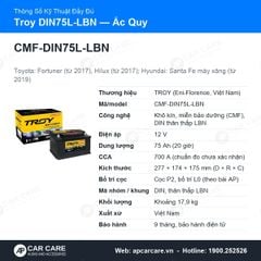 Ắc Quy Ô Tô Troy DIN75L-LBN 75Ah
