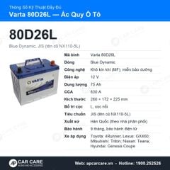 Ắc Quy Ô Tô Varta 80D26L 75Ah