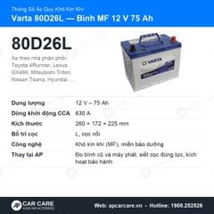 Ắc Quy Ô Tô Varta 80D26L 75Ah