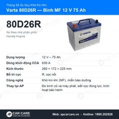 Ắc Quy Ô Tô Varta 80D26R 75Ah