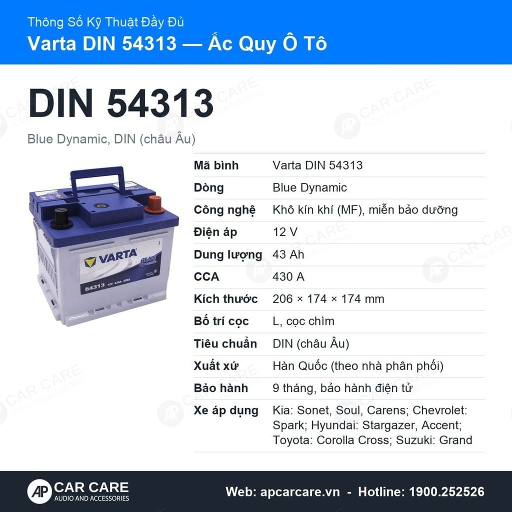Ắc Quy Ô Tô Varta DIN 54313 43Ah