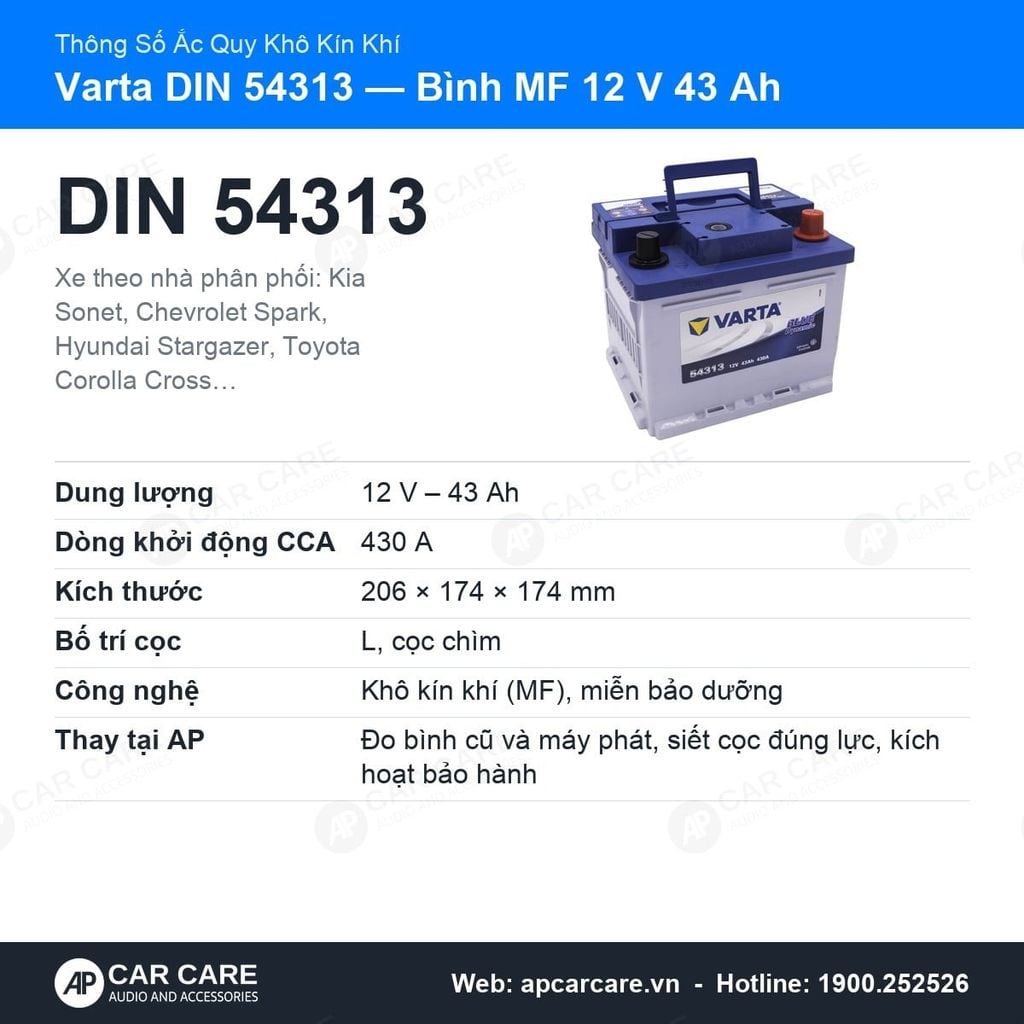 Ắc Quy Ô Tô Varta DIN 54313 43Ah