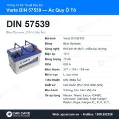 Ắc Quy Ô Tô Varta DIN 57539 75Ah