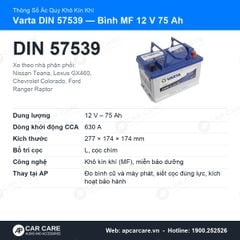 Ắc Quy Ô Tô Varta DIN 57539 75Ah