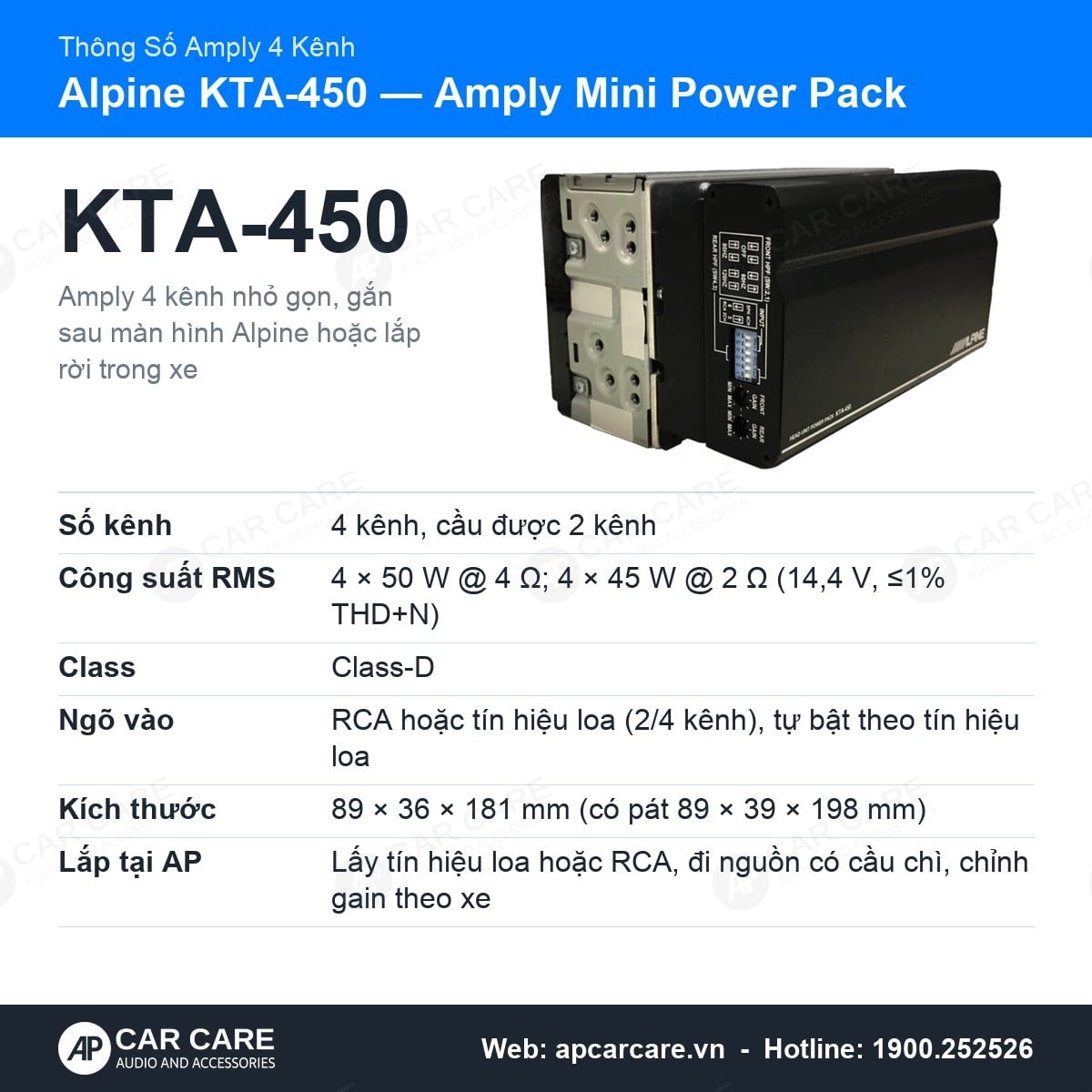 Amply Mini Rời 4 Kênh Alpine KTA-450