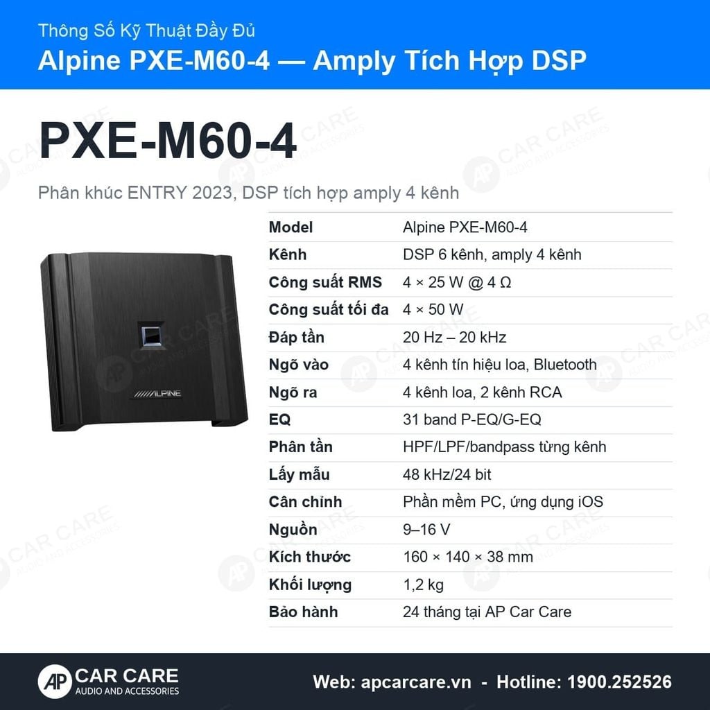 DSP Alpine PXE-M60-4 6 Kênh Tích Hợp Amply
