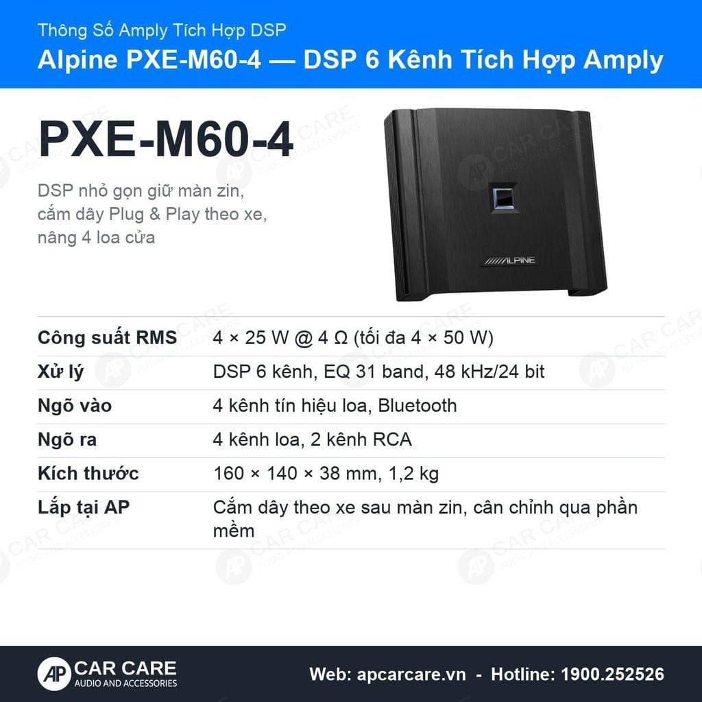 DSP Alpine PXE-M60-4 6 Kênh Tích Hợp Amply