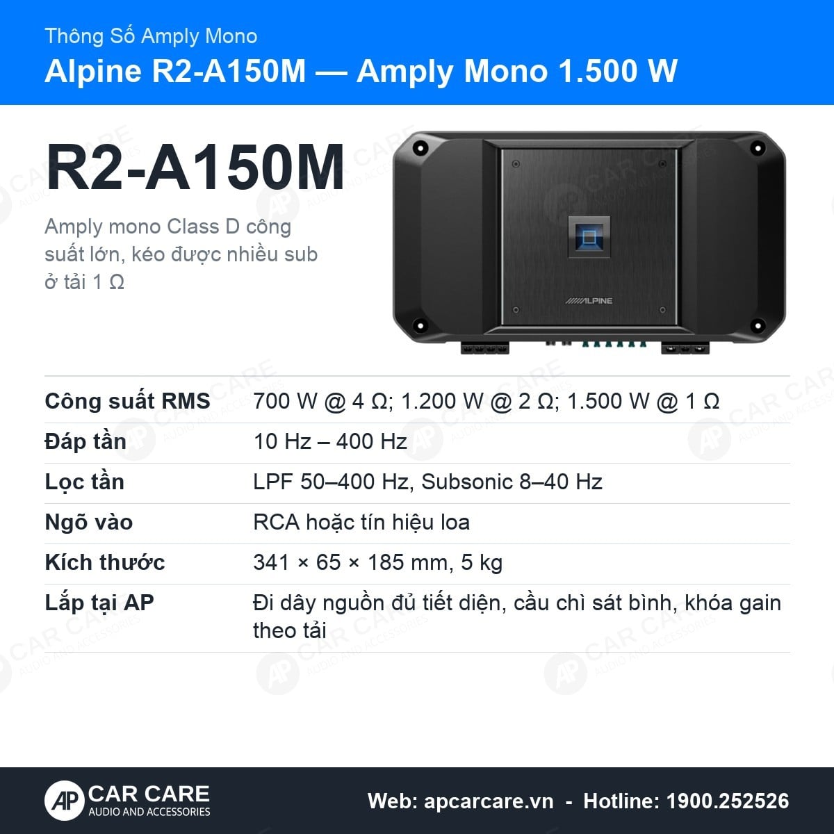 Amply Mono Alpine R2-A150M 1500W Thế Hệ Mới