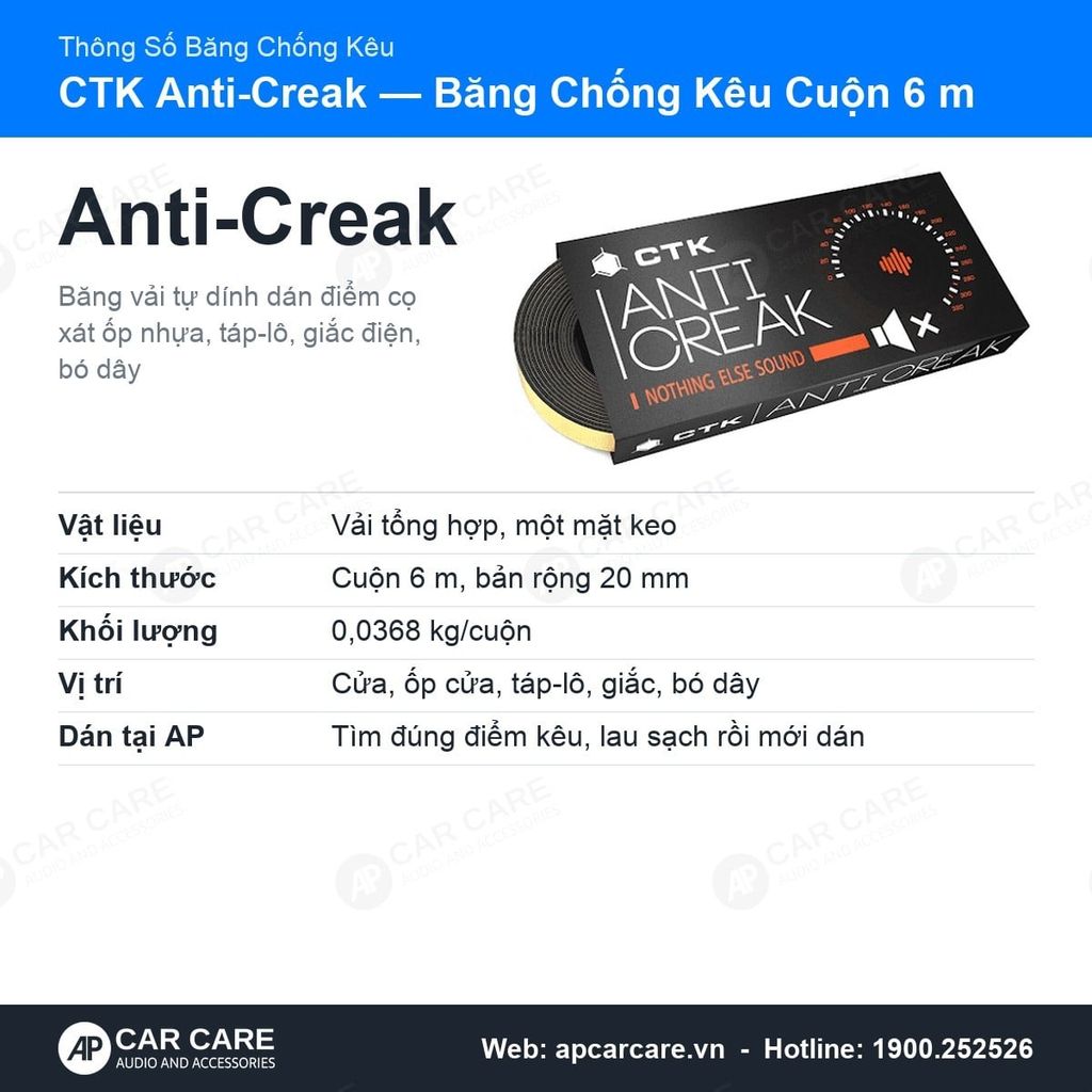 Băng Chống Kêu Cót Két Ô Tô CTK Anti-Creak Cuộn 6m