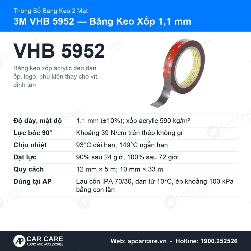 Băng Keo 2 Mặt Cường Lực 3M VHB 5952 Dày 1,1mm