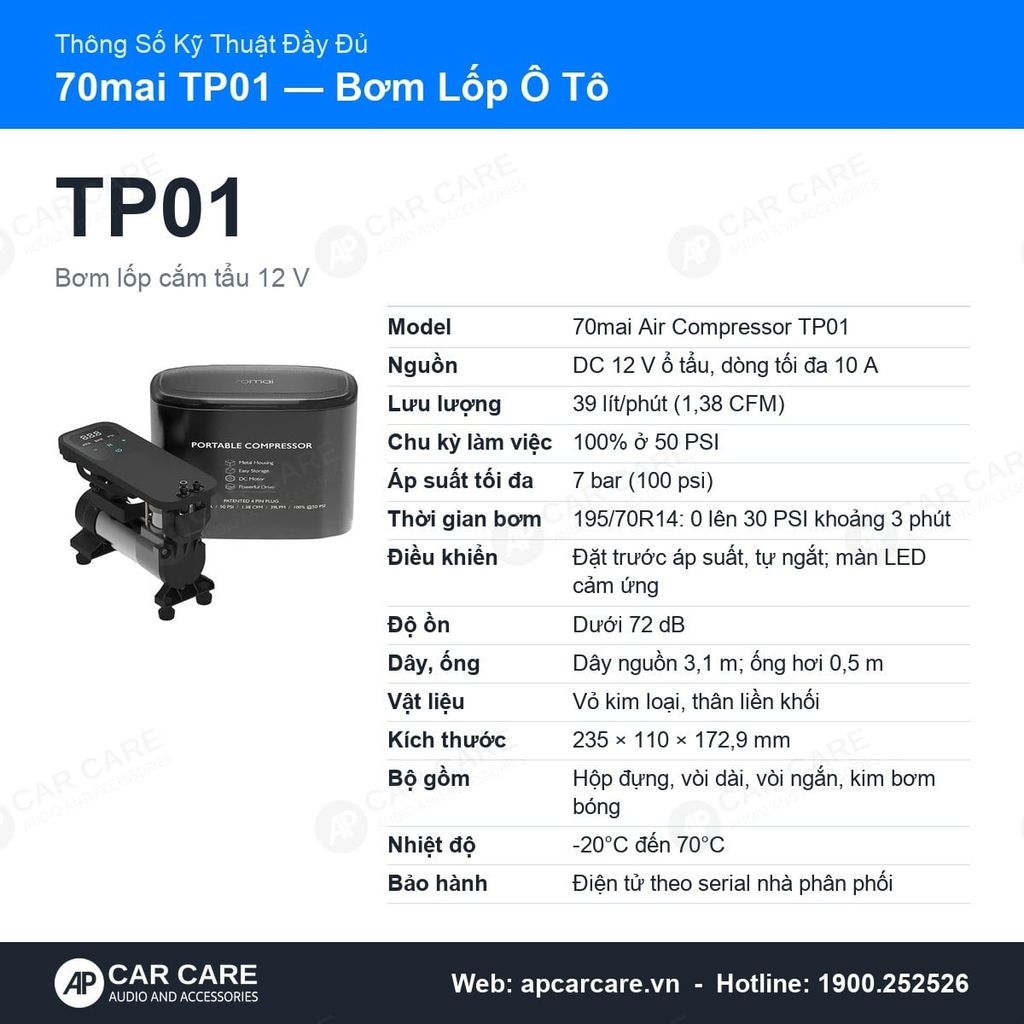 Bơm Lốp Ô Tô 70mai TP01