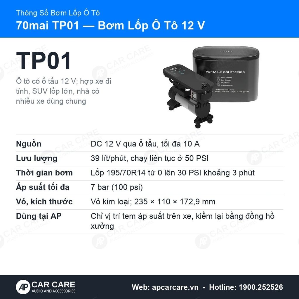 Bơm Lốp Ô Tô 70mai TP01