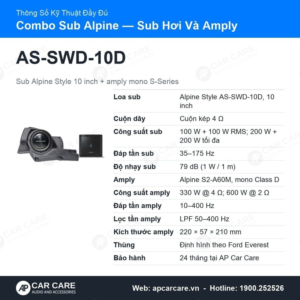 Combo Loa Sub Hơi Alpine Ford Everest AS-SWD-10D Và S2-A60M