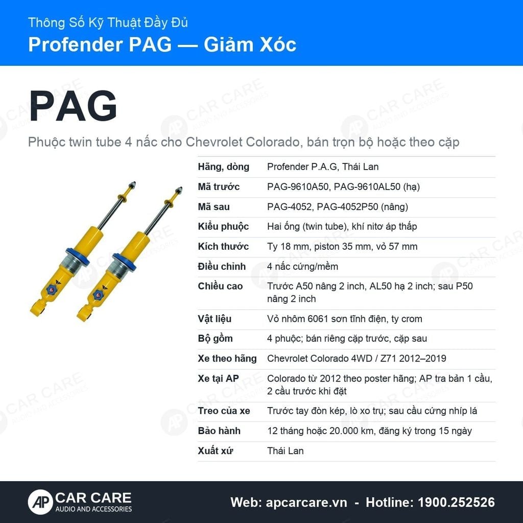 Giảm Xóc Ô Tô Chevrolet Colorado 2012+ Profender PAG 4 Chế Độ