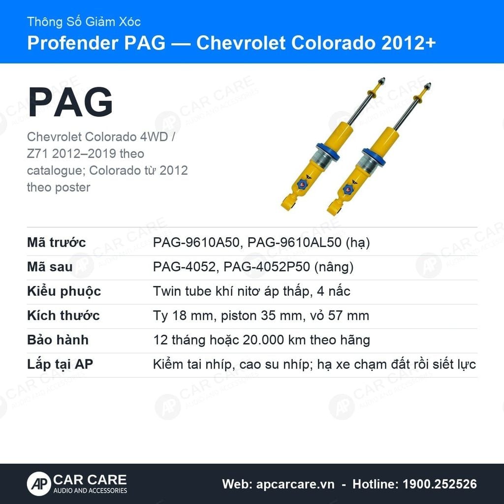 Giảm Xóc Ô Tô Chevrolet Colorado 2012+ Profender PAG 4 Chế Độ