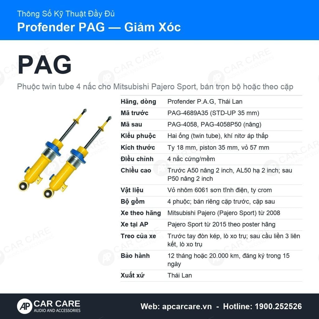 Giảm Xóc Ô Tô Mitsubishi Pajero 2015+ Profender PAG 4 Chế Độ
