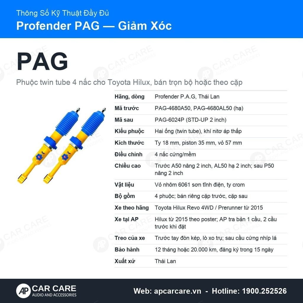 Giảm Xóc Ô Tô Toyota Hilux 2015+ Profender PAG 4 Chế Độ