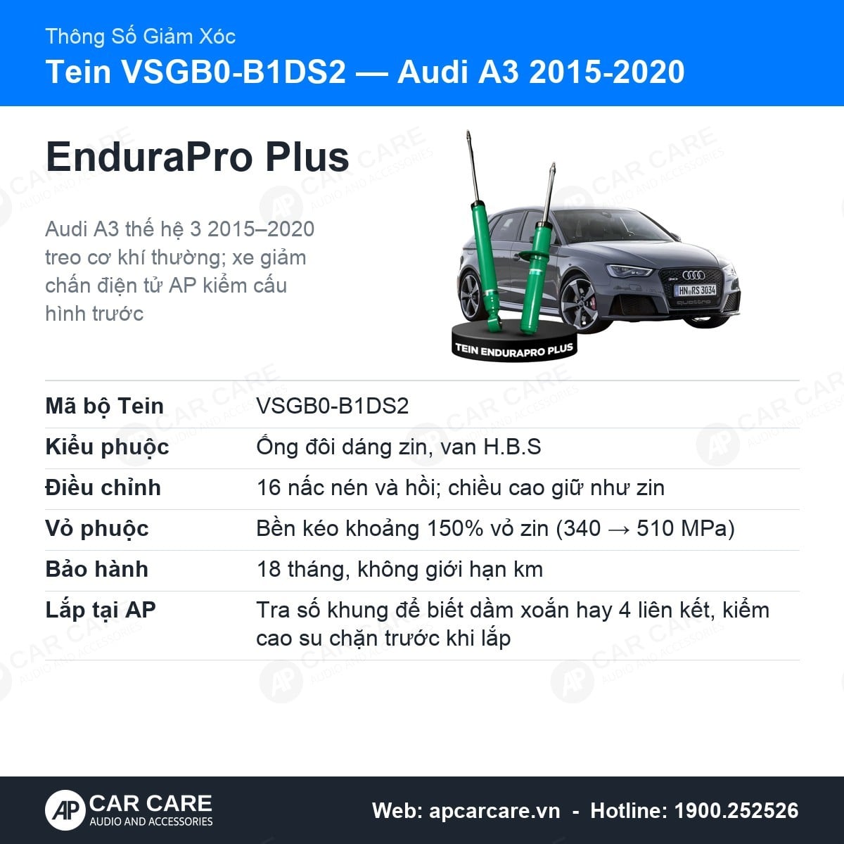 Giảm Xóc Ô Tô Audi A3 8V 2015-2020 Tein EnduraPro Plus