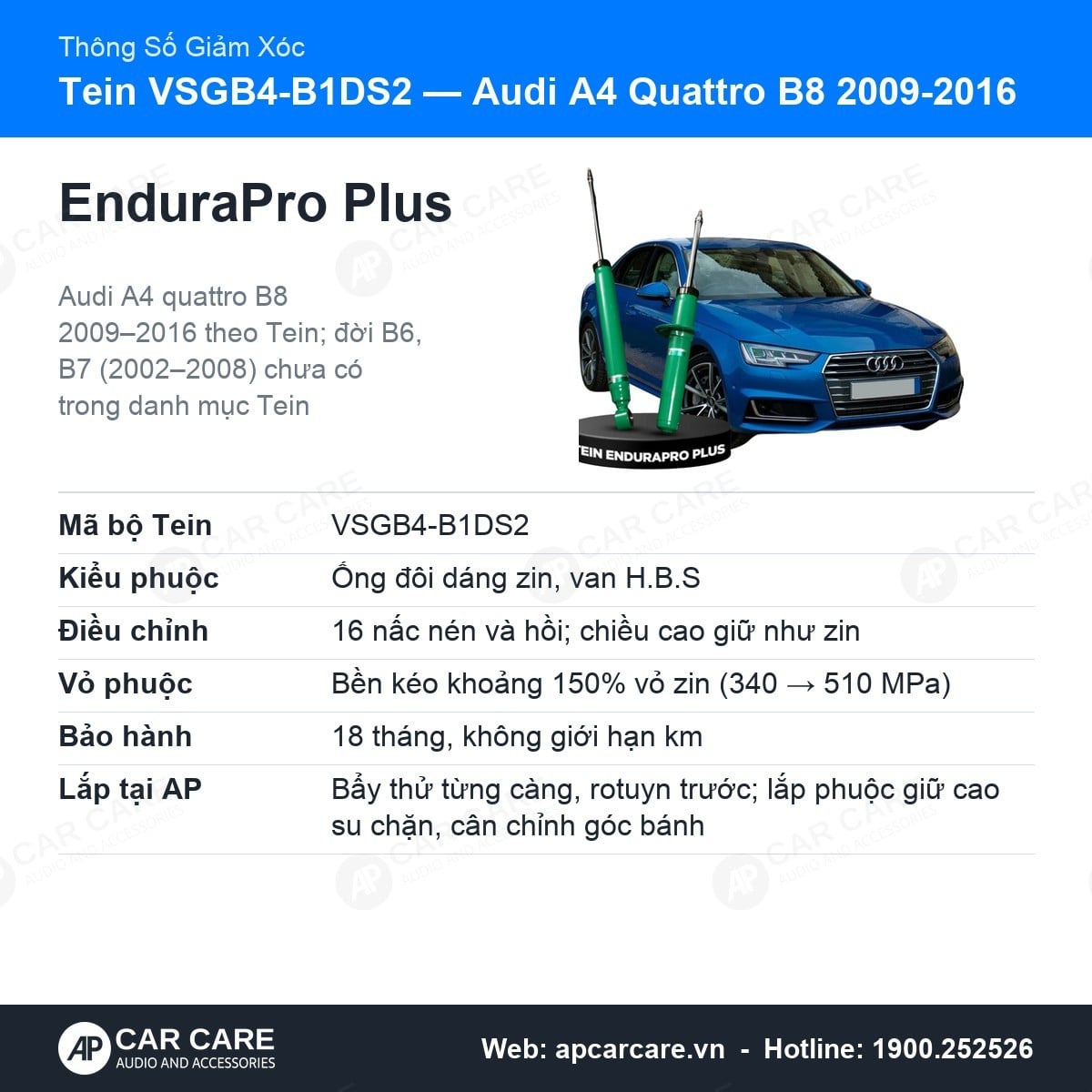Giảm Xóc Ô Tô Audi A4 Quattro 2002-2016 Tein EnduraPro Plus