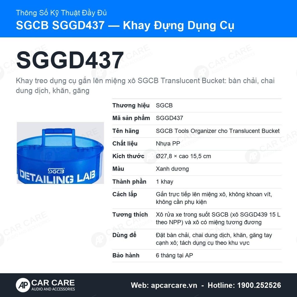 Khay Đựng Dụng Cụ Detailing SGCB SGGD437 - Nhựa PP Cao Cấp, Gắn Trực Tiếp Xô Rửa Xe