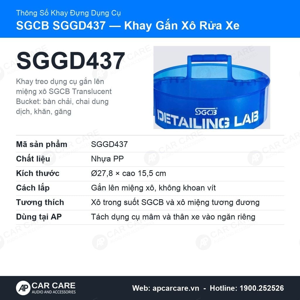 Khay Đựng Dụng Cụ Detailing SGCB SGGD437 - Nhựa PP Cao Cấp, Gắn Trực Tiếp Xô Rửa Xe