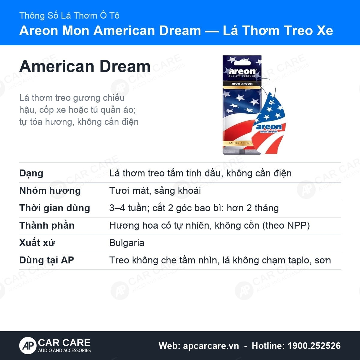 Lá Thơm Ô Tô Areon Mon American Dream