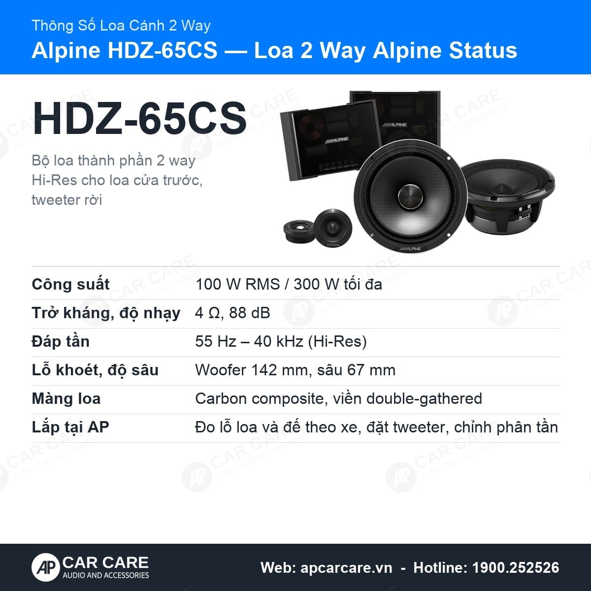 Loa Cánh Ô Tô Alpine HDZ-65CS Slim-Fit (Status)