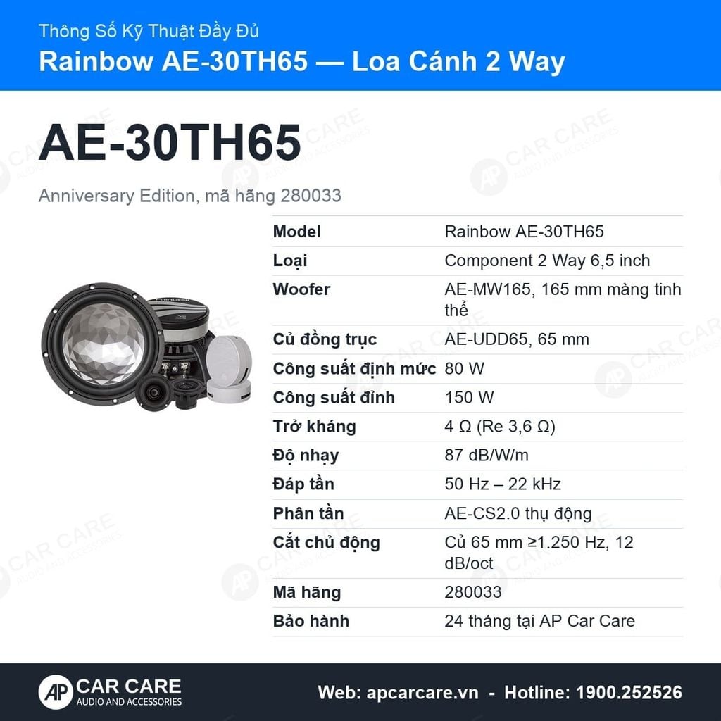 Loa Cánh Ô Tô Rainbow Anniversary AE-30TH65 2 Way 165 mm 80 W