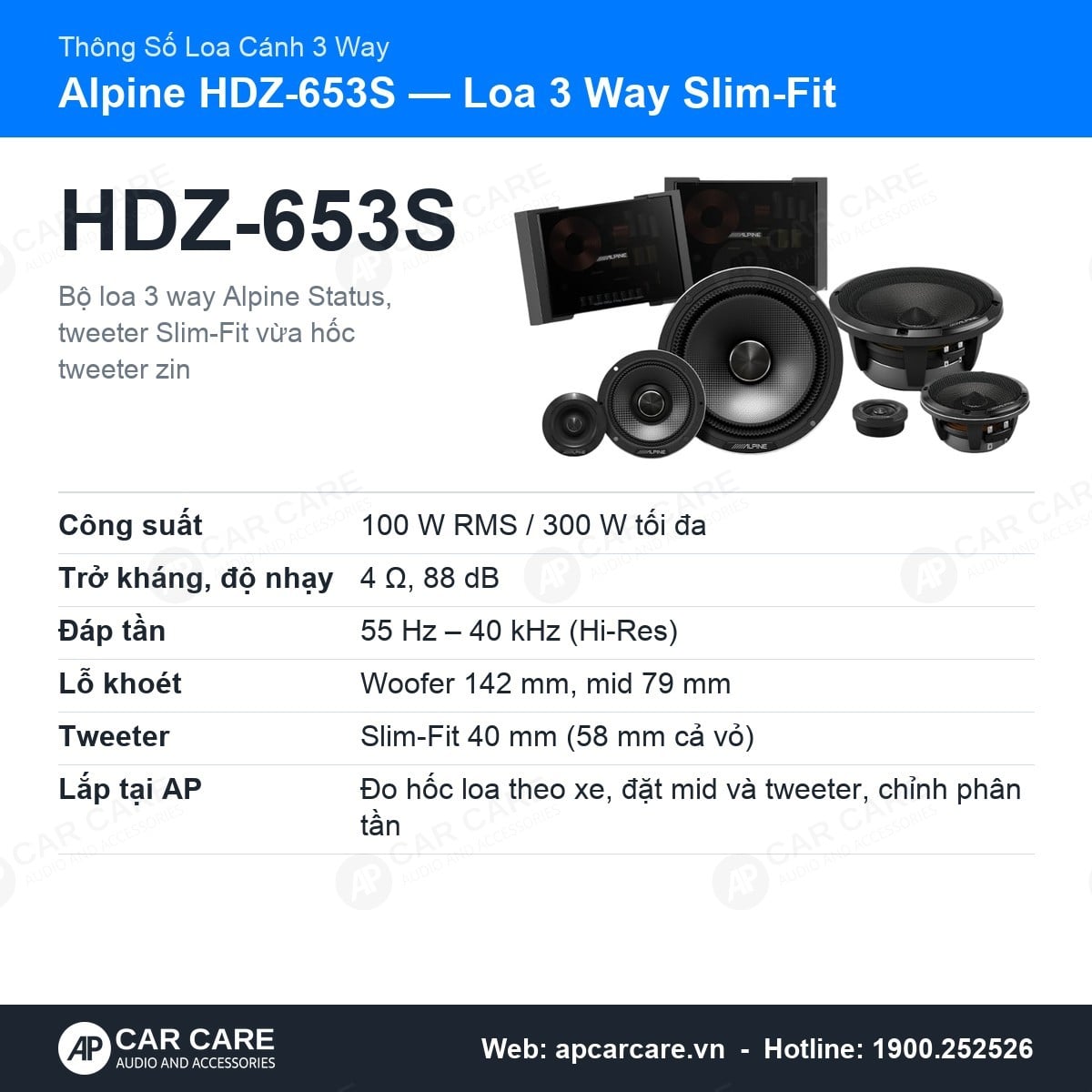 Loa Cánh Ô Tô Alpine HDZ-653S 3 Way Slim-Fit (Status)