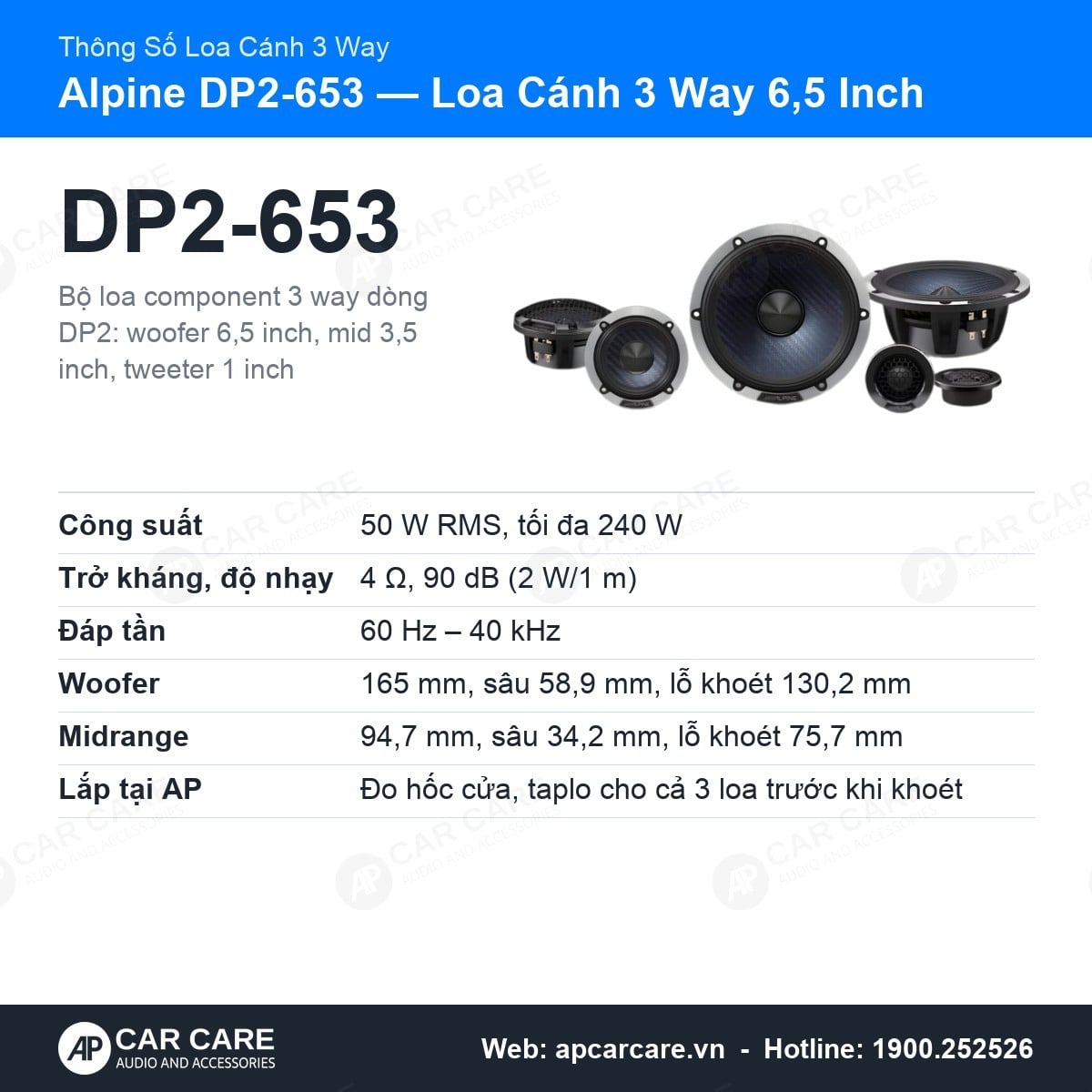 Loa Cánh Ô Tô Alpine DP2-653 3 Đường Tiếng