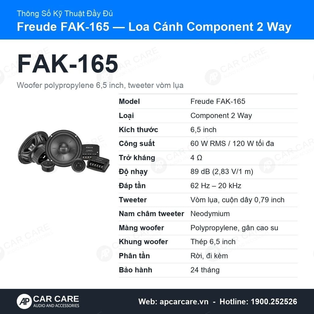 Loa Cánh Ô Tô Freude FAK-165 2 Way 6.5 Inch 60W RMS