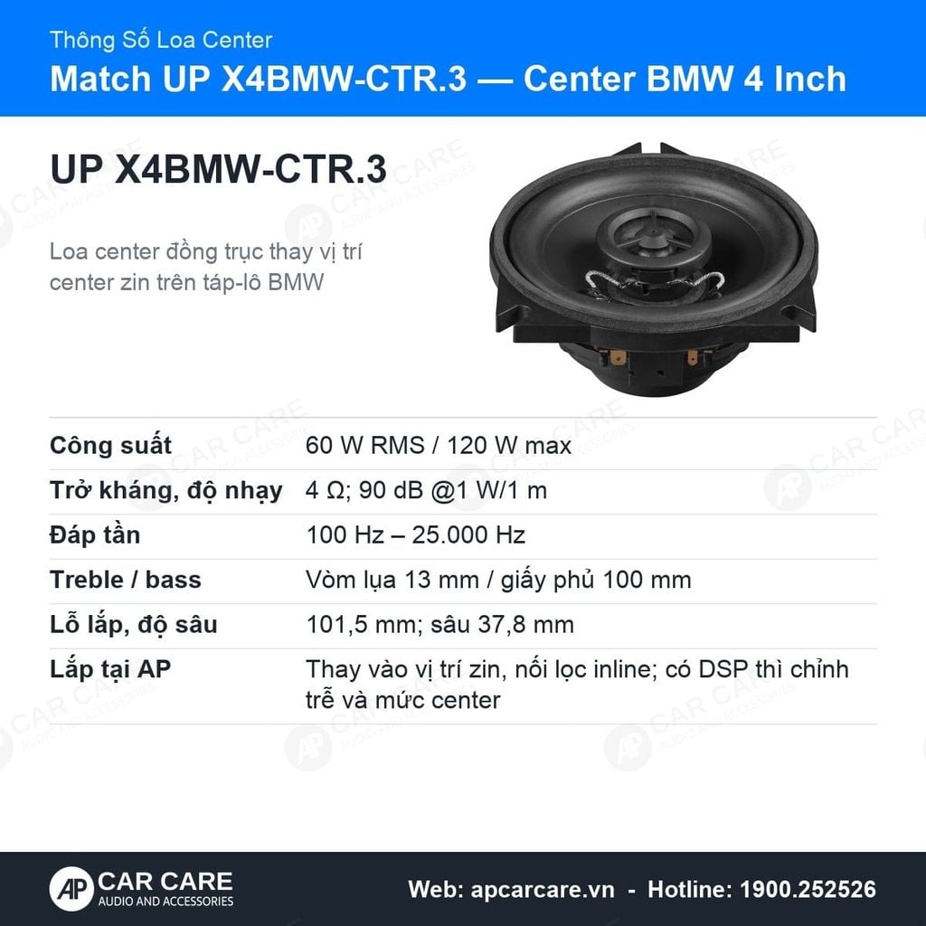 Loa Center Ô Tô BMW Match UP X4BMW-CTR.3 Đồng Trục 4 Inch 60W