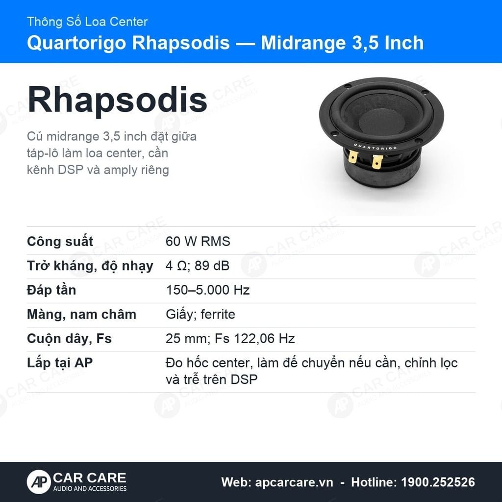 Loa Center Ô Tô Quartorigo Rhapsodis Midrange 3.5 Inch 60W