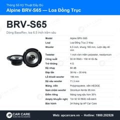 Loa Cánh Ô Tô Alpine BRV-S65 Đồng Trục 2 Way 6.5 Inch 50W