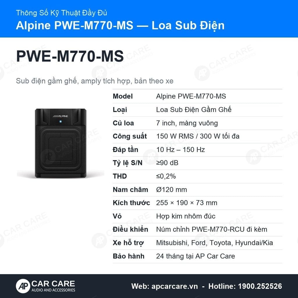 Loa Sub Điện Alpine PWE-M770-MS Plug & Play Theo Xe