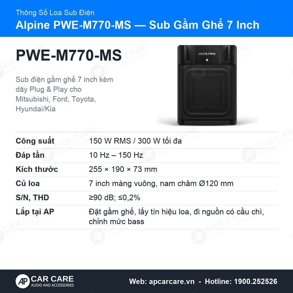 Loa Sub Điện Alpine PWE-M770-MS Plug & Play Theo Xe